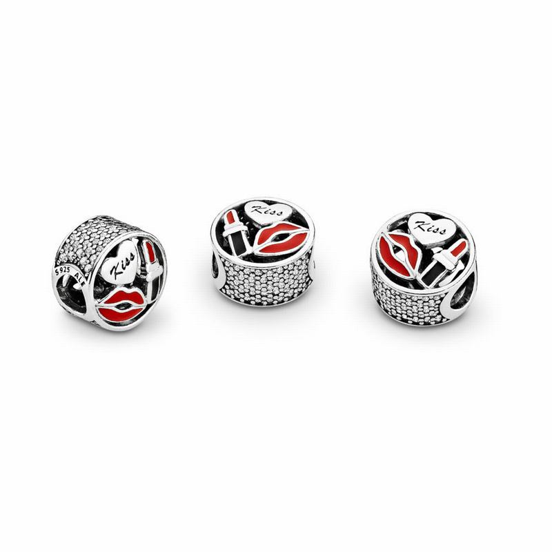 Pandora Glamour Kiss Charm Ireland - Sterling Silver/Enamel/Black/Cubic Zirconia - 193625RZK